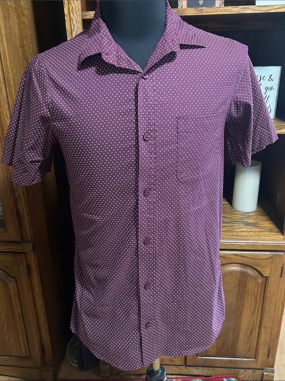 Daniel Hechter Burgundy Short-Sleeve Button-Down with Micro Dots